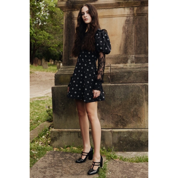 Macgraw Heritage Dress in Black and White Floral | Mini Dresses | Coveti