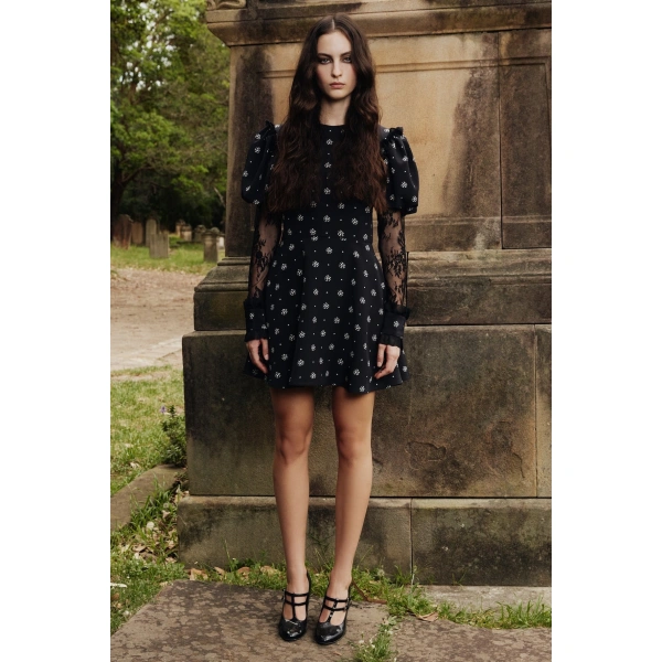 Macgraw Heritage Dress in Black and White Floral | Mini Dresses | Coveti