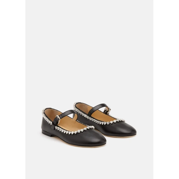 Black Mach & Mach Audrey Leather Flats in Black, view 2 | Flats