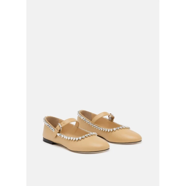 Neutrals Mach & Mach Audrey Leather Flats in Nude, view 2 | Flats