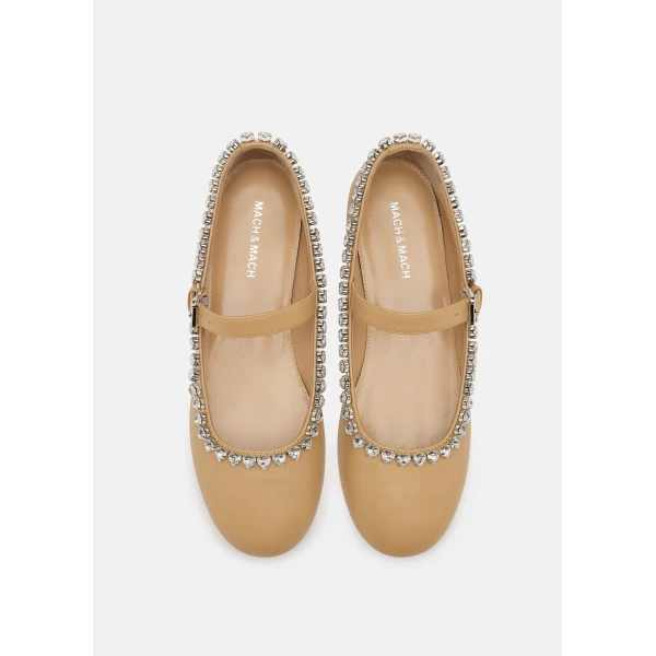 Neutrals Mach & Mach Audrey Leather Flats in Nude, view 3 | Flats