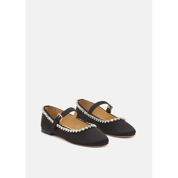 Black Mach & Mach Audrey Satin Flats in Black, view 2 | Flats