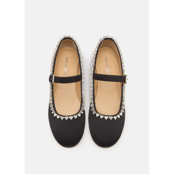 Black Mach & Mach Audrey Satin Flats in Black, view 3 | Flats
