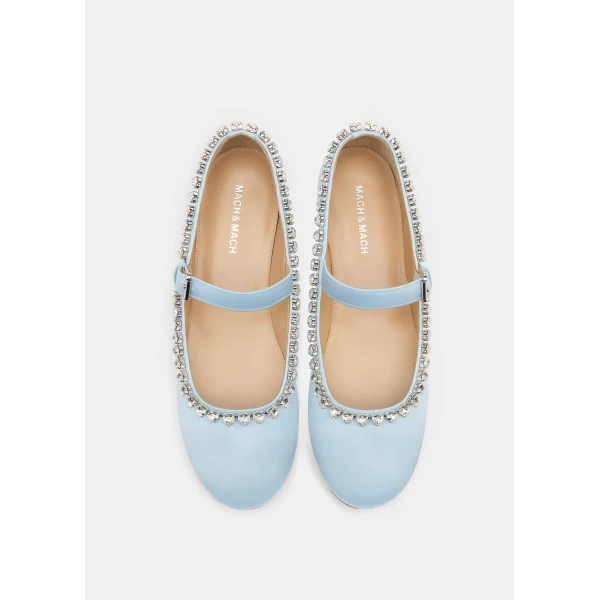 Blue Mach & Mach Audrey Satin Flats in Blue, view 3 | Flats