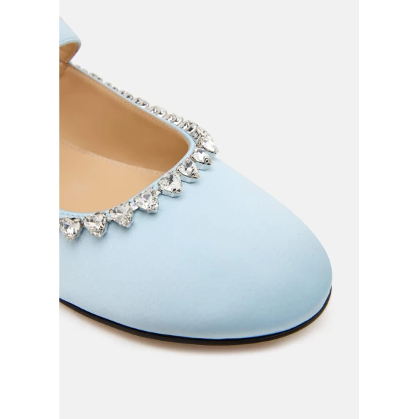 Blue Mach & Mach Audrey Satin Flats in Blue, view 5 | Flats