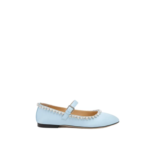 Blue Mach & Mach Audrey Satin Flats in Blue | Shoes
