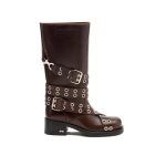 Beige Mach & Mach Buckle Belt Vintage Leather Combat Boots in Brown | Shoes