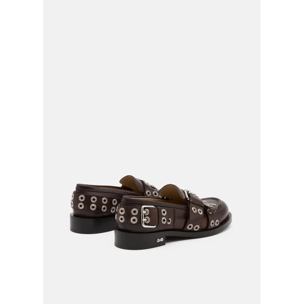 Beige Mach & Mach Buckle Belt Vintage Leather Loafers in Brown, view 4 | Loafers