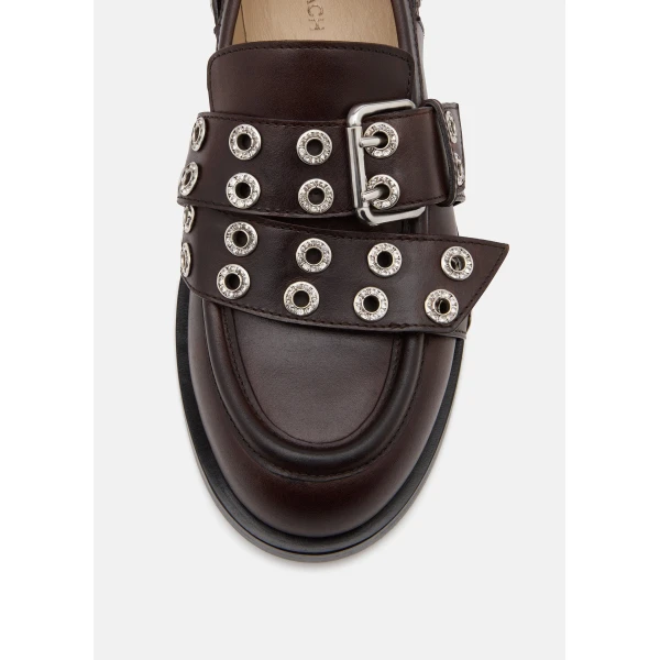 Beige Mach & Mach Buckle Belt Vintage Leather Loafers in Brown, view 5 | Loafers