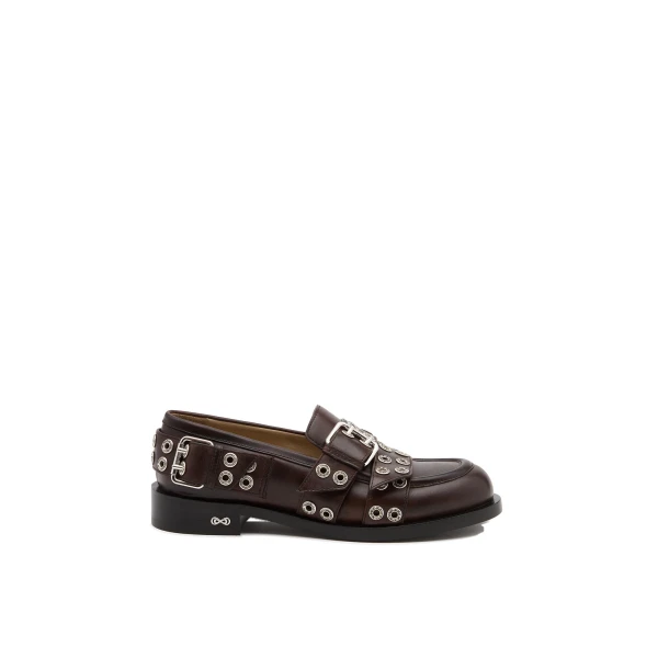 Beige Mach & Mach Buckle Belt Vintage Leather Loafers in Brown | Shoes
