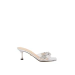 Metallic Mach & Mach Crystal Button PVC Mules 65mm in Silver | Shoes