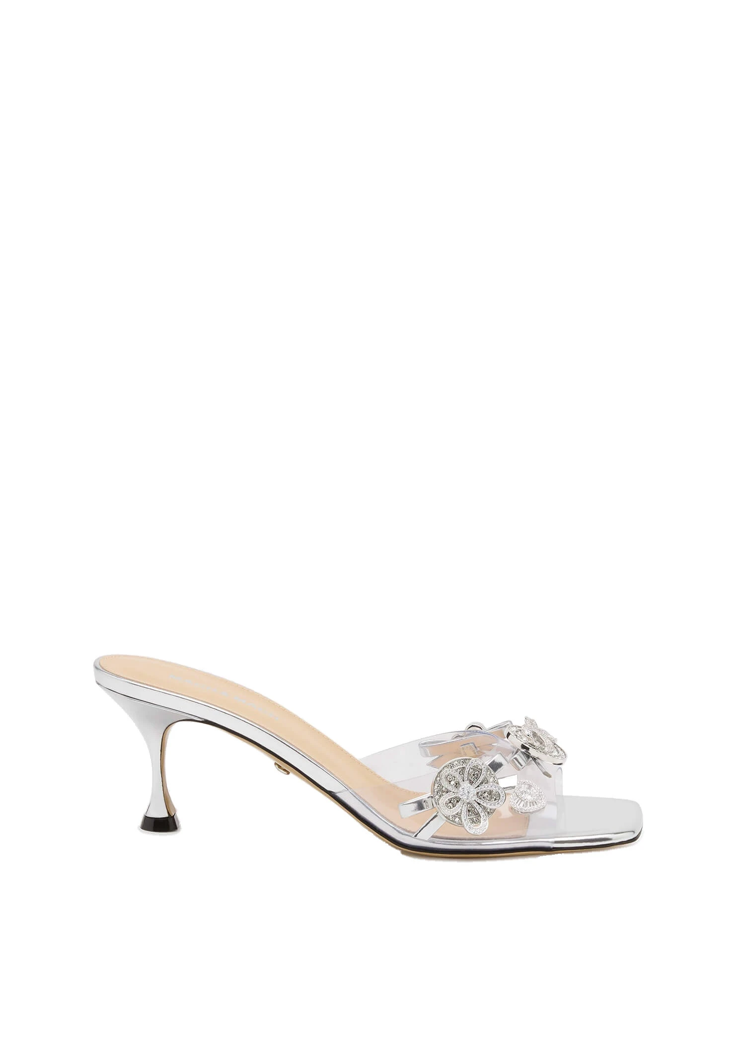 Mach & Mach Crystal Button PVC Mules 65mm in Silver Metallic Mach & Mach Crystal Button PVC Mules 65mm in Silver | Shoes