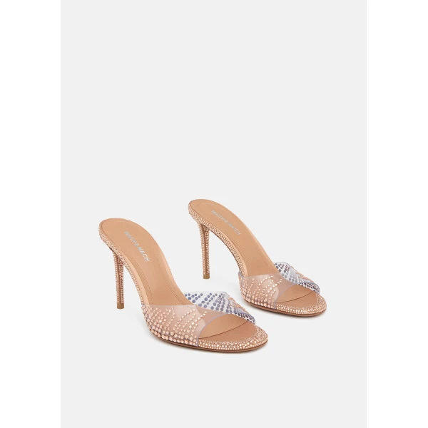 Beige Mach & Mach Crystal Flame Golden Brown Round Toe Mules, view 2 | Mules