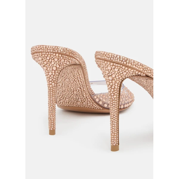 Beige Mach & Mach Crystal Flame Golden Brown Round Toe Mules, view 5 | Mules