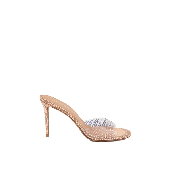 Beige Mach & Mach Crystal Flame Golden Brown Round Toe Mules | Shoes