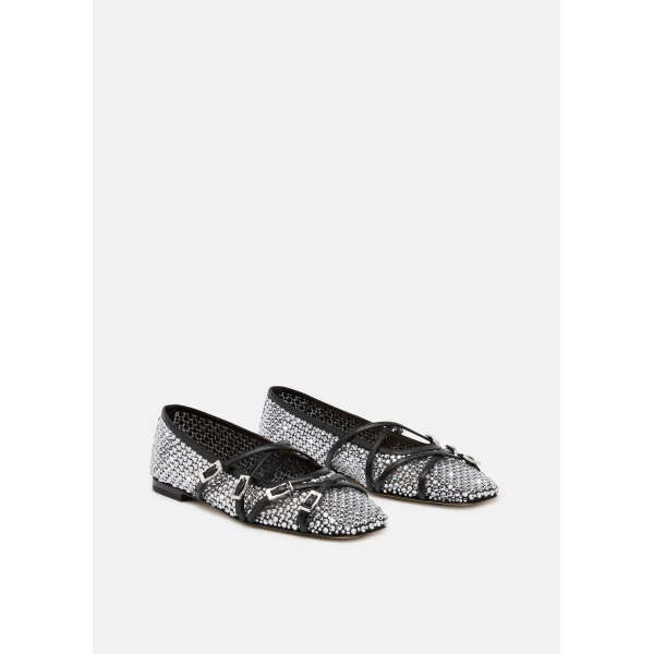 Black Mach & Mach Crystal Net Flats in Black, view 2 | Flats