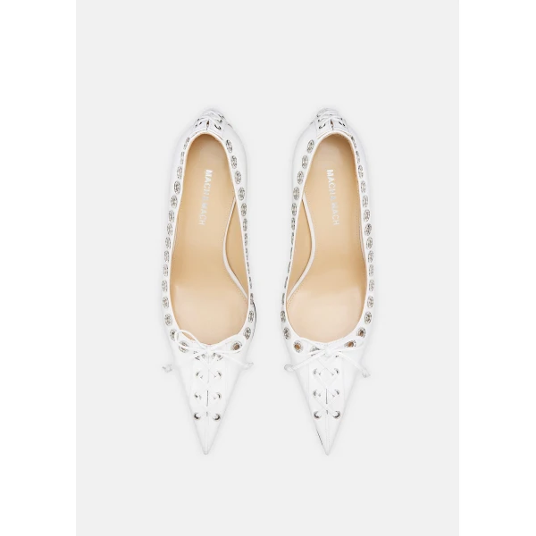 White Mach & Mach Crystalized Corset Pointed Toe Pumps in White, view 3 | Heels