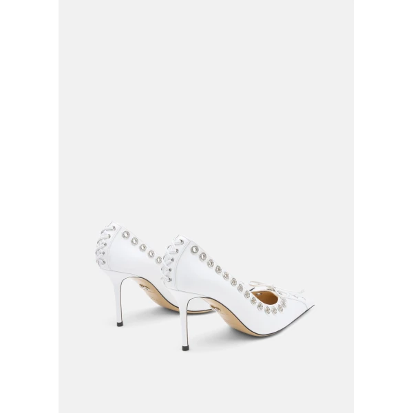 White Mach & Mach Crystalized Corset Pointed Toe Pumps in White, view 4 | Heels