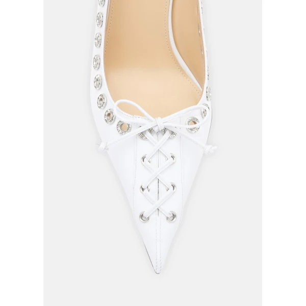 White Mach & Mach Crystalized Corset Pointed Toe Pumps in White, view 5 | Heels