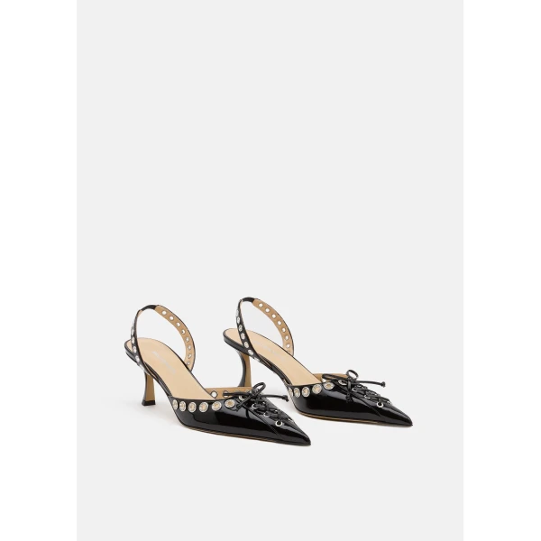 Black Mach & Mach Crystalized Corset Pointed Toe Slingback in Black, view 2 | Heels
