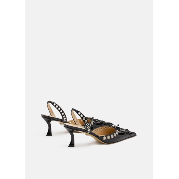 Black Mach & Mach Crystalized Corset Pointed Toe Slingback in Black, view 4 | Heels