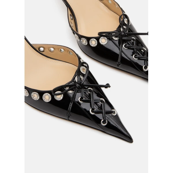 Black Mach & Mach Crystalized Corset Pointed Toe Slingback in Black, view 5 | Heels