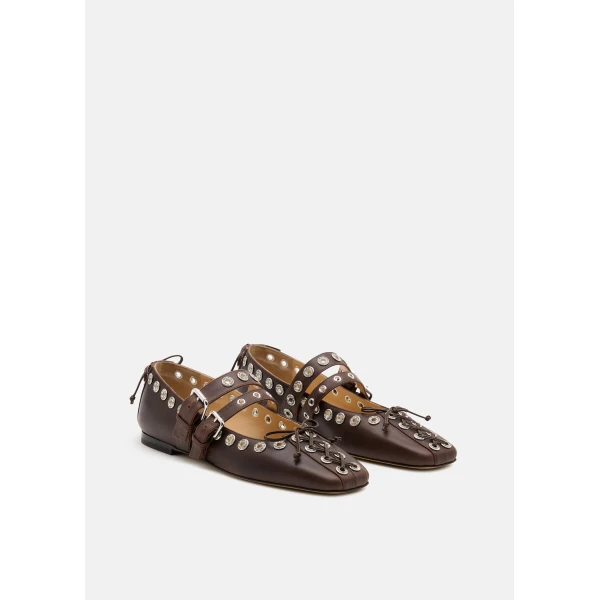Beige Mach & Mach Crystalized Corset Square Toe Ballet Flats in Brown, view 2 | Flats
