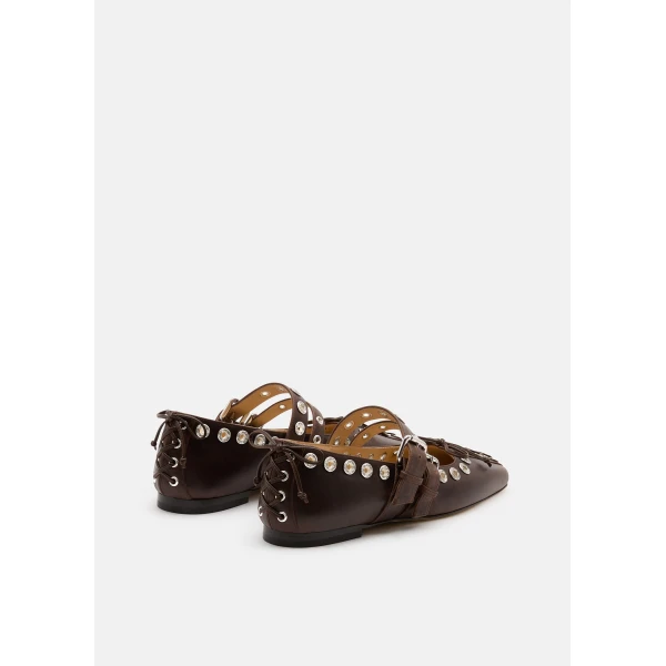 Beige Mach & Mach Crystalized Corset Square Toe Ballet Flats in Brown, view 4 | Flats