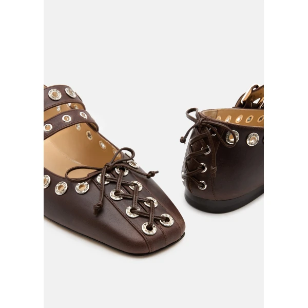 Beige Mach & Mach Crystalized Corset Square Toe Ballet Flats in Brown, view 5 | Flats