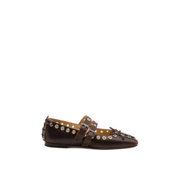 Beige Mach & Mach Crystalized Corset Square Toe Ballet Flats in Brown | Shoes