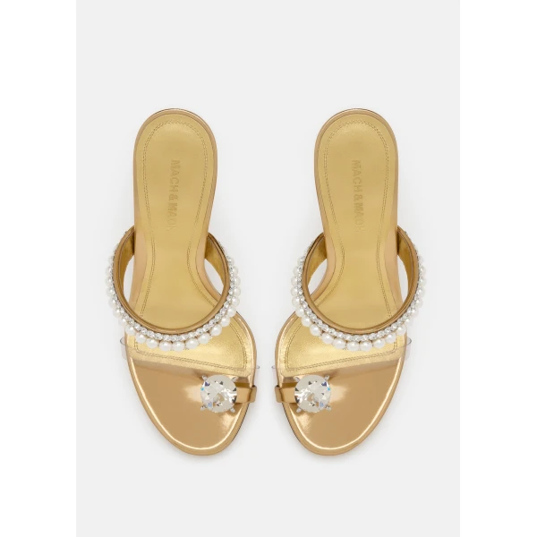 Metallic Mach & Mach Diamond of Elizabeth Ring Toe Leather Mules in Gold, view 3 | Mules