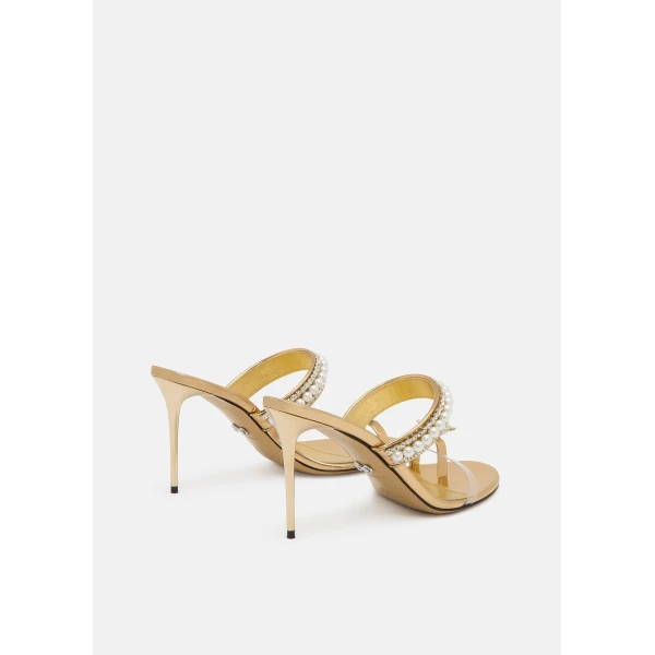 Metallic Mach & Mach Diamond of Elizabeth Ring Toe Leather Mules in Gold, view 4 | Mules