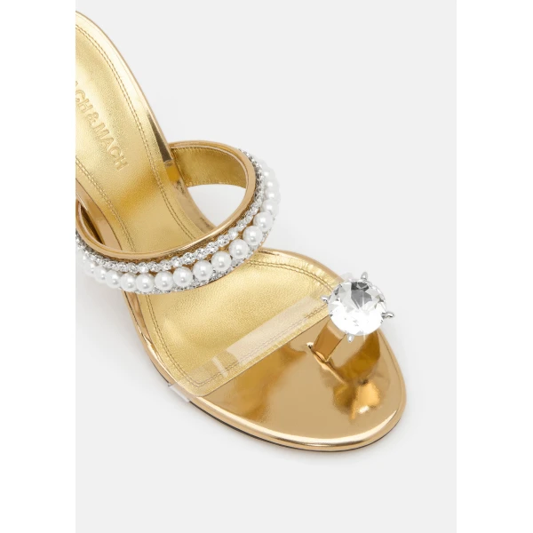Metallic Mach & Mach Diamond of Elizabeth Ring Toe Leather Mules in Gold, view 5 | Mules