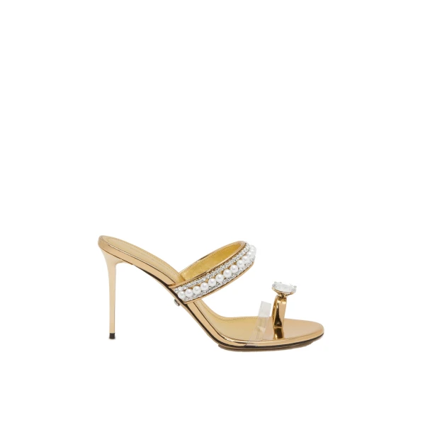 Metallic Mach & Mach Diamond of Elizabeth Ring Toe Leather Mules in Gold | Shoes