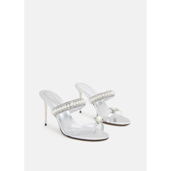 Metallic Mach & Mach Diamond of Elizabeth Ring Toe Leather Mules in Silver, view 2 | Mules
