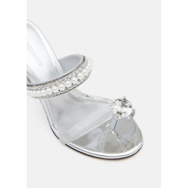 Metallic Mach & Mach Diamond of Elizabeth Ring Toe Leather Mules in Silver, view 5 | Mules