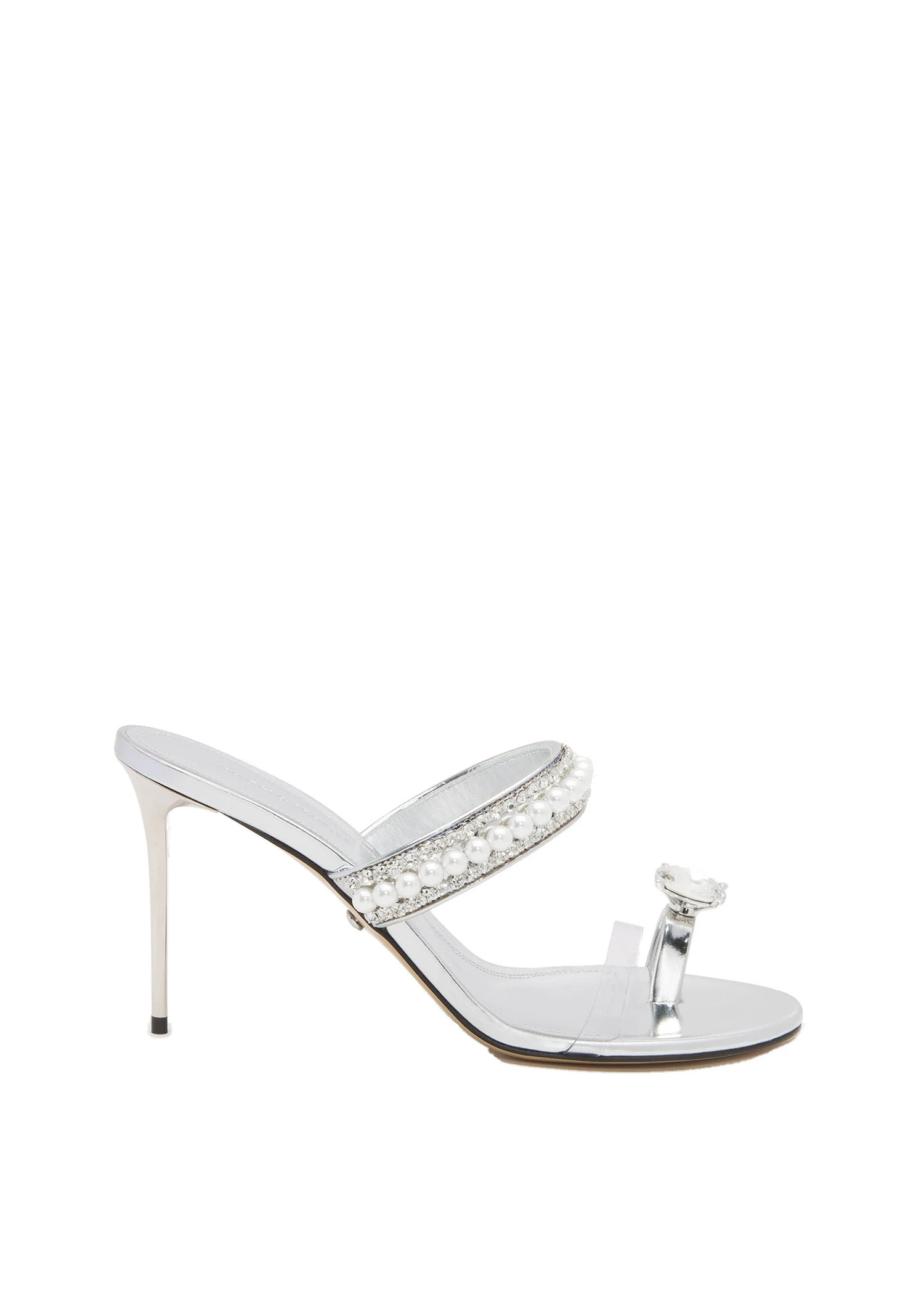 Mach & Mach Diamond of Elizabeth Ring Toe Leather Mules in Silver Metallic Mach & Mach Diamond of Elizabeth Ring Toe Leather Mules in Silver | Shoes