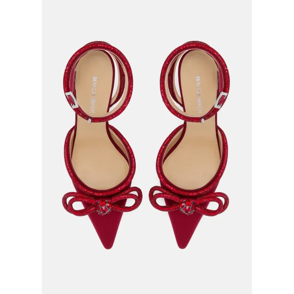 Red Mach & Mach Double Bow Bordeaux Kitten Satin Heels, view 3 | Heels