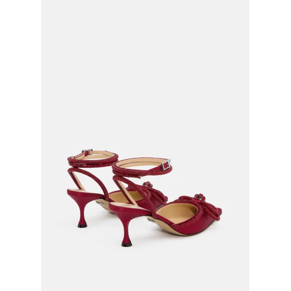 Red Mach & Mach Double Bow Bordeaux Kitten Satin Heels, view 4 | Heels