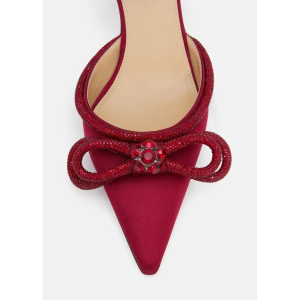 Red Mach & Mach Double Bow Bordeaux Kitten Satin Heels, view 5 | Heels