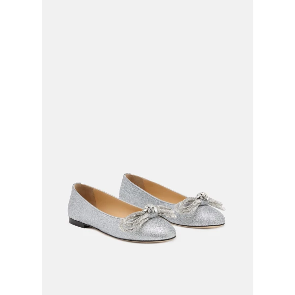 Metallic Mach & Mach Double Bow Glitter Flats in Silver, view 2 | Flats