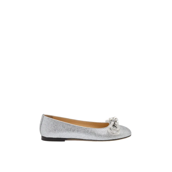 Metallic Mach & Mach Double Bow Glitter Flats in Silver | Shoes