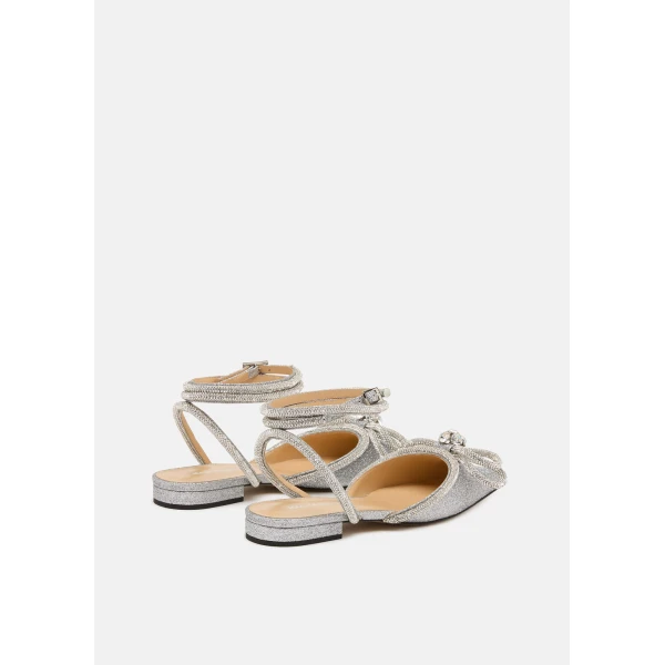 Metallic Mach & Mach Double Bow Glitter Flats with Ankle Strap in Silver, view 4 | Flats