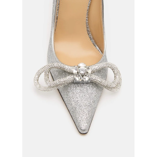 Metallic Mach & Mach Double Bow Glitter Pumps 110mm in Silver, view 5 | Heels