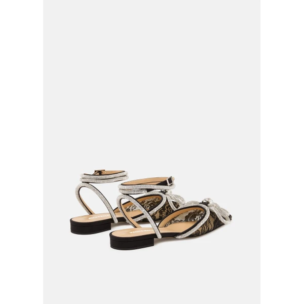 Black Mach & Mach Double Bow Lace Flats in Black, view 4 | Flats