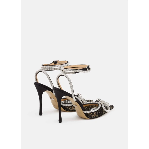 Black Mach & Mach Double Bow Lace Pumps 110mm in Black, view 4 | Heels
