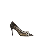Black Mach & Mach Double Bow Lace Pumps 95mm in Black | Shoes