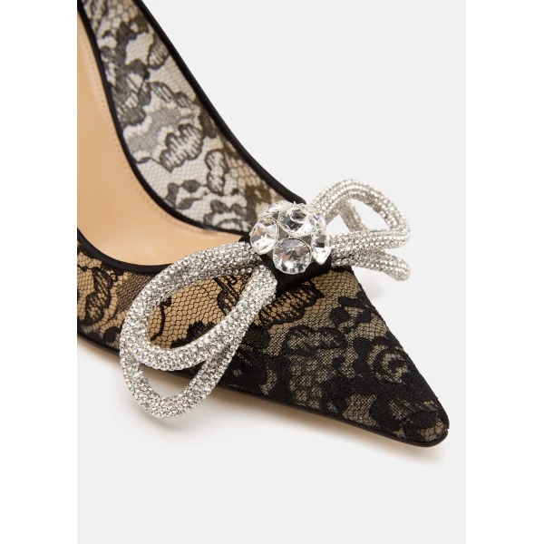 Black Mach & Mach Double Bow Lace Pumps 95mm in Black, view 5 | Heels