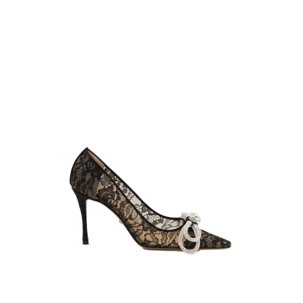 Black Mach & Mach Double Bow Lace Pumps 95mm in Black | Shoes