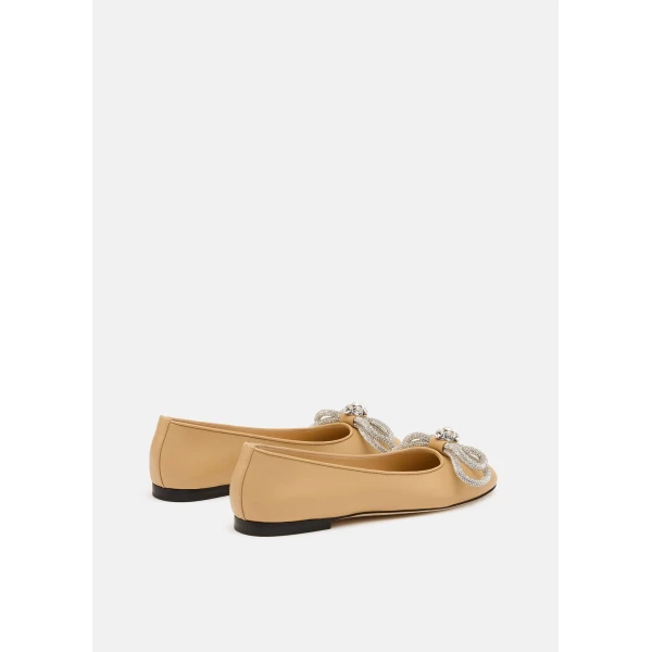 Neutrals Mach & Mach Double Bow Leather Flats in Nude, view 4 | Flats